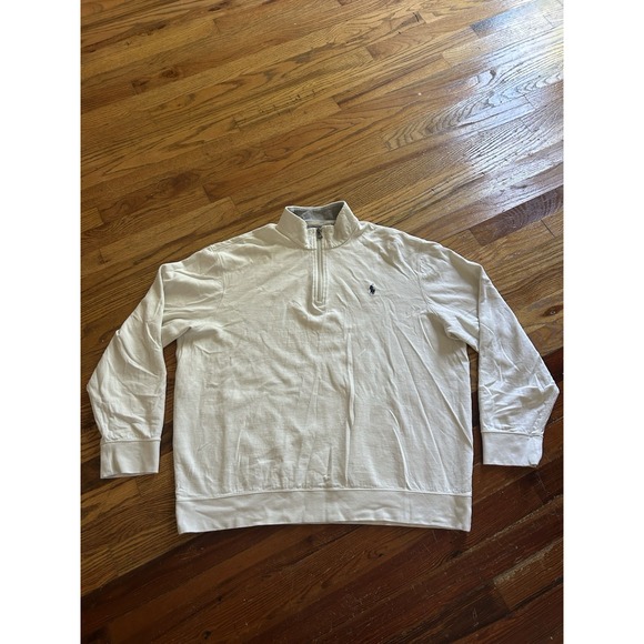 Polo Ralph Lauren Mens Performance 1/4 Zip Beige Size XL Pullover Sweater Pony - Picture 1 of 5